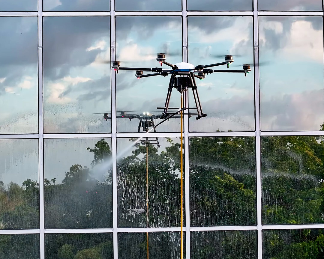 Drone facade cleaning in Long Beach